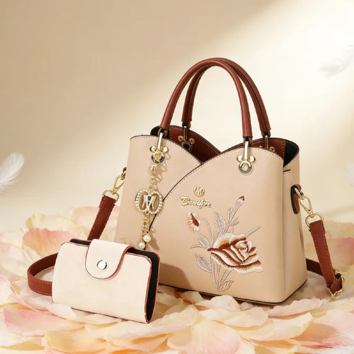 Mother's Day gift: a bag for mom，Carnation Embroidered Handbag，Beautiful tote bag for commuting，Lightweight, large-capacity thre