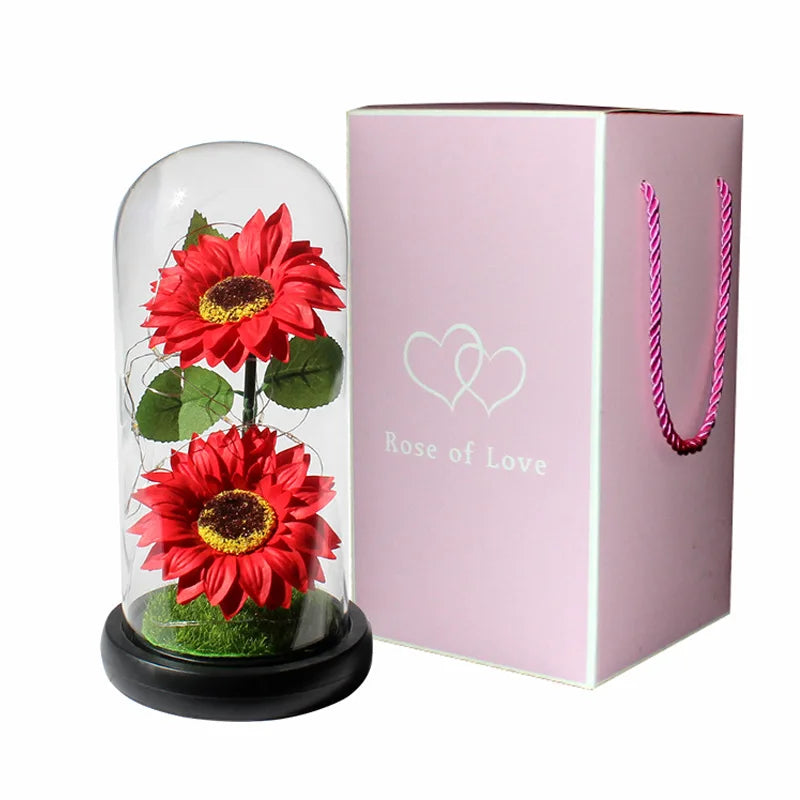 Mothers Day Rose Gifts for Mom, Galaxy Glass Rose Forever Eternal Crystal Flower Light Up Rose in Glass Dome with Butterfly Moth